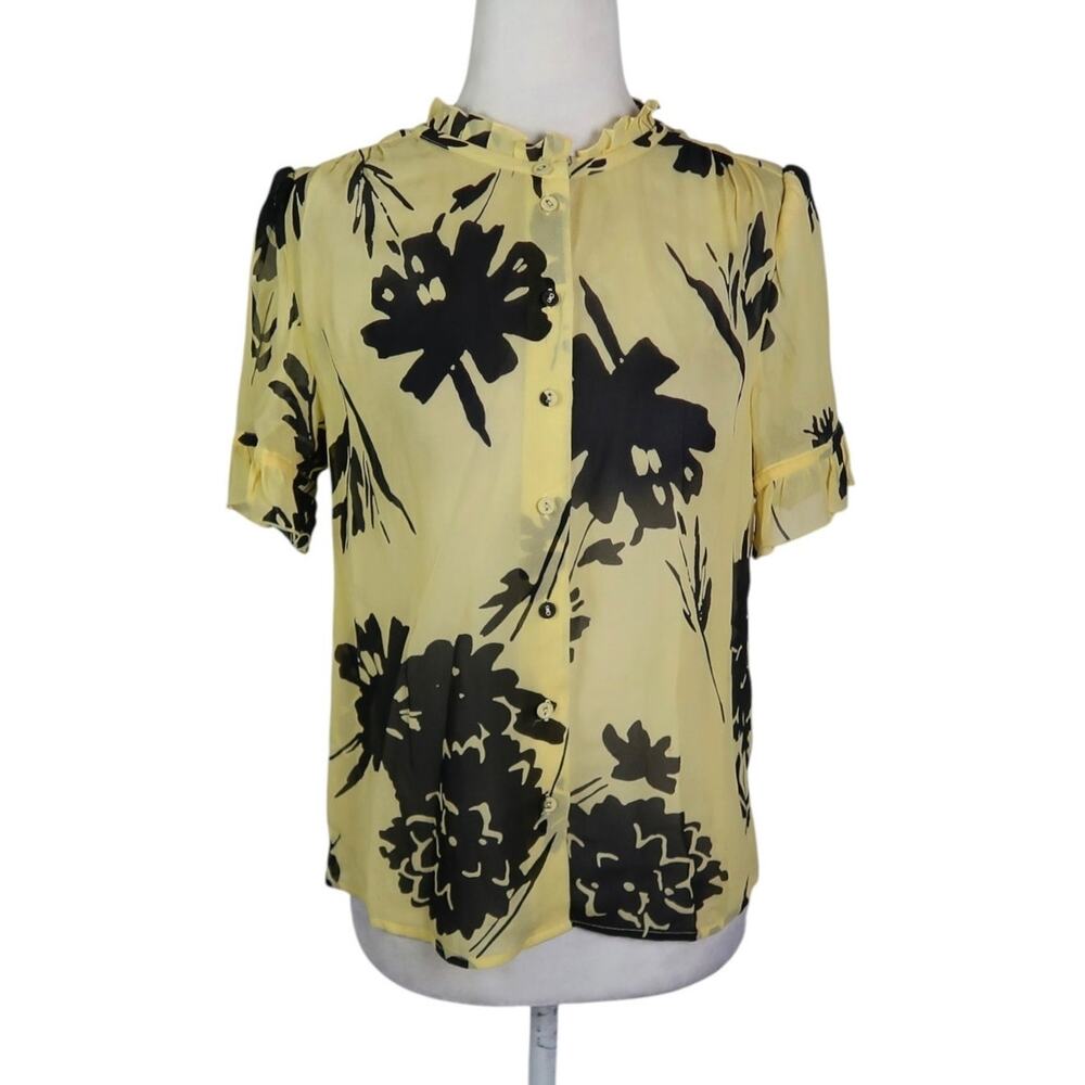 Samsoe Samsoe Yellow Black Floral Silk Rosella Blouse Top